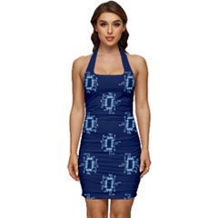 Background Microchips Graphic Beautiful Wallpaper Sleeveless Wide Square Neckline Ruched Bodycon Dress by Jancukart