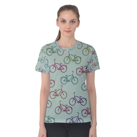 Bicycle Bikes Pattern Ride Wheel Cycle Icon Women s Cotton Tee by Jancukart