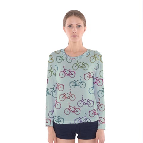 Bicycle Bikes Pattern Ride Wheel Cycle Icon Women s Long Sleeve Tee by Jancukart