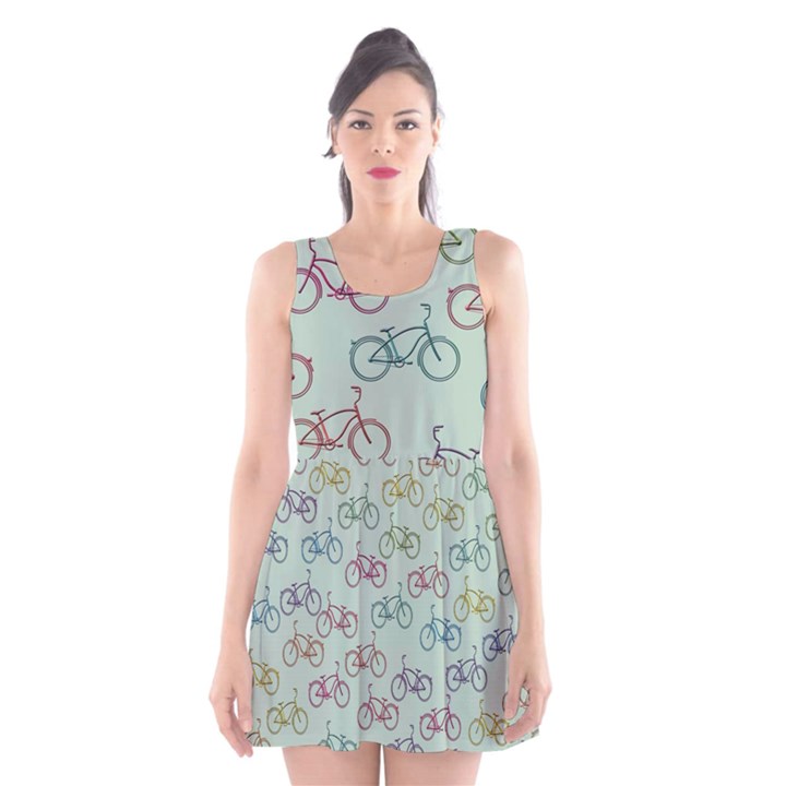 Bicycle Bikes Pattern Ride Wheel Cycle Icon Scoop Neck Skater Dress