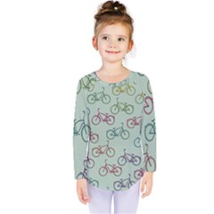 Bicycle Bikes Pattern Ride Wheel Cycle Icon Kids  Long Sleeve Tee