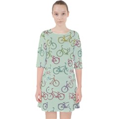 Bicycle Bikes Pattern Ride Wheel Cycle Icon Quarter Sleeve Pocket Dress by Jancukart