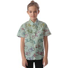 Bicycle Bikes Pattern Ride Wheel Cycle Icon Kids  Short Sleeve Shirt