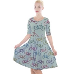 Bicycle Bikes Pattern Ride Wheel Cycle Icon Quarter Sleeve A-line Dress