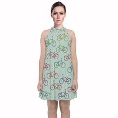 Bicycle Bikes Pattern Ride Wheel Cycle Icon Velvet Halter Neckline Dress 