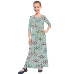 Bicycle Bikes Pattern Ride Wheel Cycle Icon Kids  Quarter Sleeve Maxi Dress