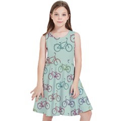 Bicycle Bikes Pattern Ride Wheel Cycle Icon Kids  Skater Dress by Jancukart