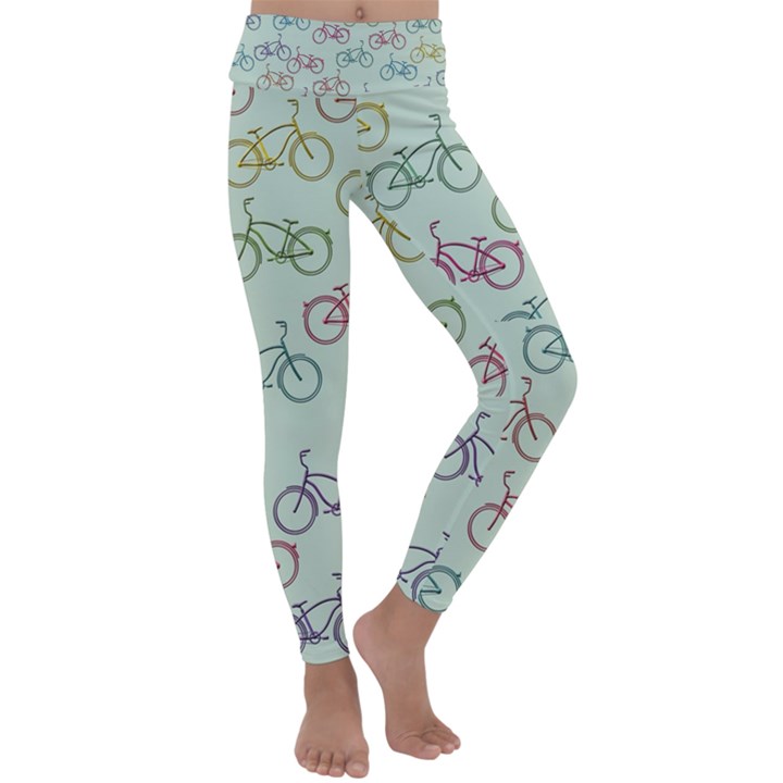 Bicycle Bikes Pattern Ride Wheel Cycle Icon Kids  Lightweight Velour Classic Yoga Leggings