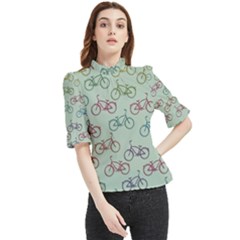 Bicycle Bikes Pattern Ride Wheel Cycle Icon Frill Neck Blouse