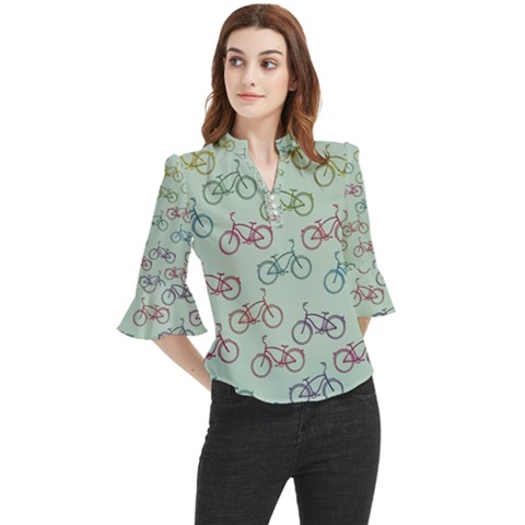 Bicycle Bikes Pattern Ride Wheel Cycle Icon Loose Horn Sleeve Chiffon Blouse by Jancukart