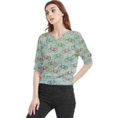 Bicycle Bikes Pattern Ride Wheel Cycle Icon Quarter Sleeve Blouse