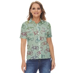 Bicycle Bikes Pattern Ride Wheel Cycle Icon Women s Short Sleeve Double Pocket Shirt