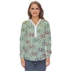 Bicycle Bikes Pattern Ride Wheel Cycle Icon Zip Up Long Sleeve Blouse