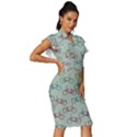 Bicycle Bikes Pattern Ride Wheel Cycle Icon Vintage Frill Sleeve V-Neck Bodycon Dress View3