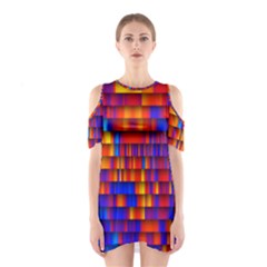 Geometric Pattern Colorful Fluorescent Background Shoulder Cutout One Piece Dress