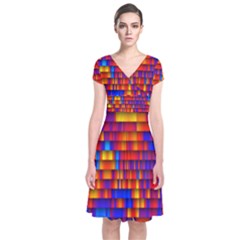 Geometric Pattern Colorful Fluorescent Background Short Sleeve Front Wrap Dress