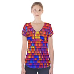 Geometric Pattern Colorful Fluorescent Background Short Sleeve Front Detail Top