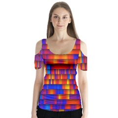 Geometric Pattern Colorful Fluorescent Background Butterfly Sleeve Cutout Tee 