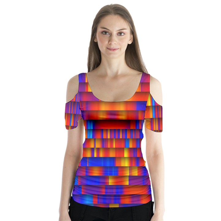 Geometric Pattern Colorful Fluorescent Background Butterfly Sleeve Cutout Tee 