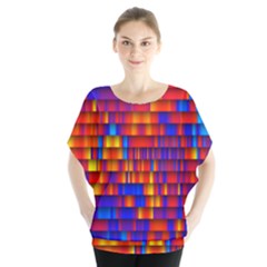 Geometric Pattern Colorful Fluorescent Background Batwing Chiffon Blouse