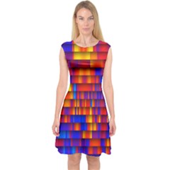 Geometric Pattern Colorful Fluorescent Background Capsleeve Midi Dress