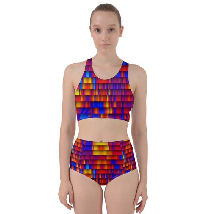 Geometric Pattern Colorful Fluorescent Background Racer Back Bikini Set