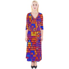 Geometric Pattern Colorful Fluorescent Background Quarter Sleeve Wrap Maxi Dress