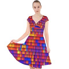 Geometric Pattern Colorful Fluorescent Background Cap Sleeve Front Wrap Midi Dress