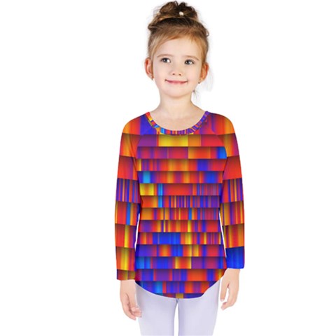 Geometric Pattern Colorful Fluorescent Background Kids  Long Sleeve Tee by Jancukart