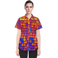 Geometric Pattern Colorful Fluorescent Background Women s Short Sleeve Shirt