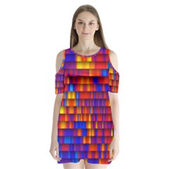 Geometric Pattern Colorful Fluorescent Background Shoulder Cutout Velvet One Piece by Jancukart