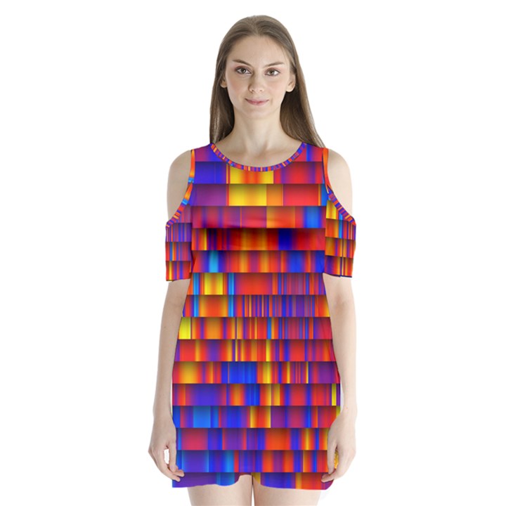 Geometric Pattern Colorful Fluorescent Background Shoulder Cutout Velvet One Piece