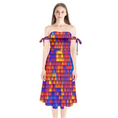 Geometric Pattern Colorful Fluorescent Background Shoulder Tie Bardot Midi Dress