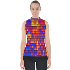 Geometric Pattern Colorful Fluorescent Background Mock Neck Shell Top