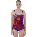 Geometric Pattern Colorful Fluorescent Background Twist Front Tankini Set View1