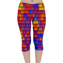 Geometric Pattern Colorful Fluorescent Background Velvet Capri Leggings 