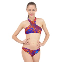 Geometric Pattern Colorful Fluorescent Background High Neck Bikini Set