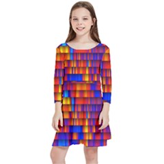 Geometric Pattern Colorful Fluorescent Background Kids  Quarter Sleeve Skater Dress by Jancukart