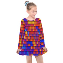 Geometric Pattern Colorful Fluorescent Background Kids  Long Sleeve Dress