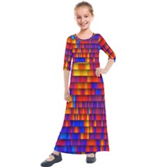 Geometric Pattern Colorful Fluorescent Background Kids  Quarter Sleeve Maxi Dress by Jancukart