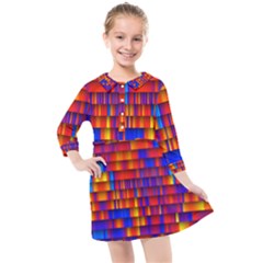 Geometric Pattern Colorful Fluorescent Background Kids  Quarter Sleeve Shirt Dress by Jancukart