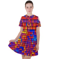 Geometric Pattern Colorful Fluorescent Background Short Sleeve Shoulder Cut Out Dress 