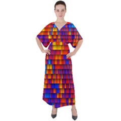 Geometric Pattern Colorful Fluorescent Background V-neck Boho Style Maxi Dress