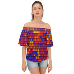 Geometric Pattern Colorful Fluorescent Background Off Shoulder Short Sleeve Top