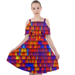 Geometric Pattern Colorful Fluorescent Background Cut Out Shoulders Chiffon Dress