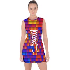 Geometric Pattern Colorful Fluorescent Background Lace Up Front Bodycon Dress by Jancukart