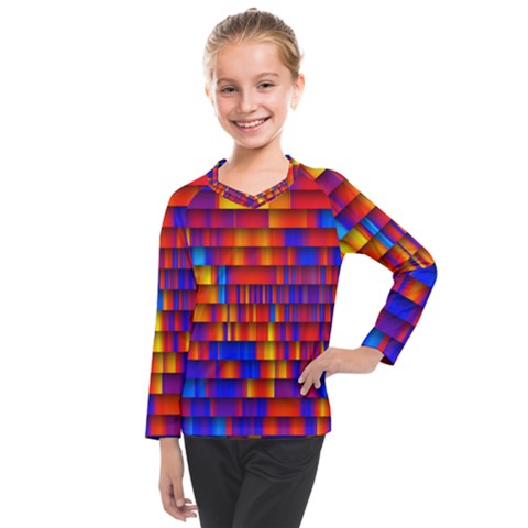 Geometric Pattern Colorful Fluorescent Background Kids  Long Mesh Tee by Jancukart