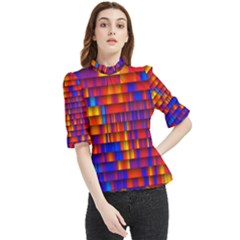 Geometric Pattern Colorful Fluorescent Background Frill Neck Blouse