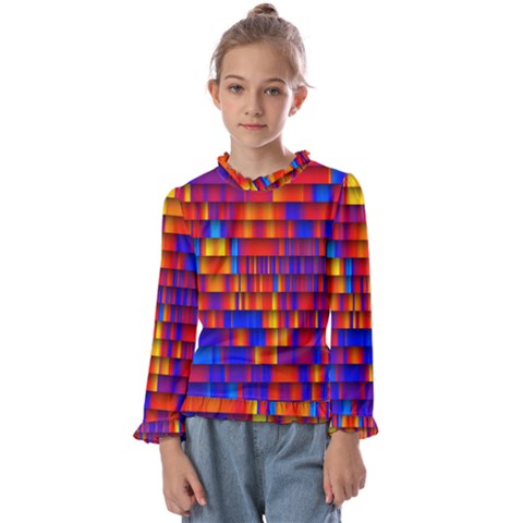 Geometric Pattern Colorful Fluorescent Background Kids  Frill Detail Tee by Jancukart