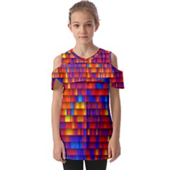 Geometric Pattern Colorful Fluorescent Background Fold Over Open Sleeve Top by Jancukart